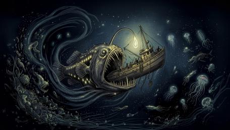 Lanternfish Attacking Fishing boat wallpaper