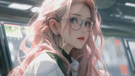 Pink Haired Anime Portrait in Soft Light wallpaper