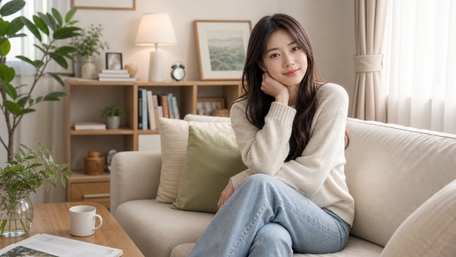 Cozy Home Portrait of a Smiling Young Woman wallpaper