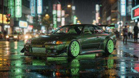 Neon Rain Skyline R32 wallpaper