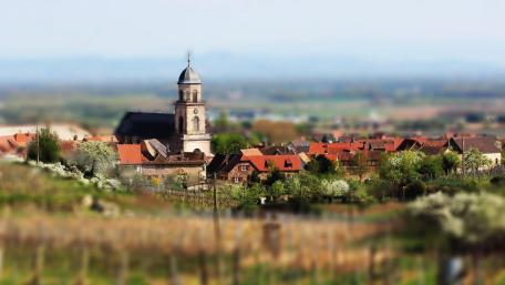 Tilt Shift Village Rooftops in Saint Hippolyte France wallpaper
