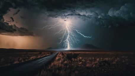 Desert Lightning Storm Road wallpaper