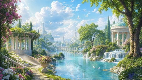 Enchanted Garden City by the Crystal River wallpaper