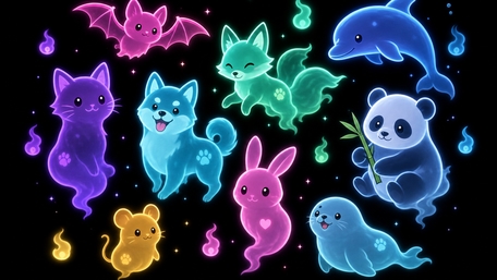 Neon Magical Pets on Black Background wallpaper