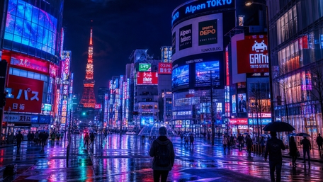 Neon Rain Over Tokyo Tower wallpaper