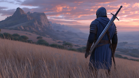 Lone Knight at Sunset wallpaper