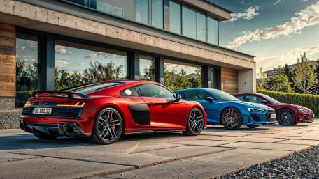 Audi R8 Trio in Modern Luxury Setting wallpaper