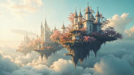 Floating Castle Kingdom Above the Clouds wallpaper