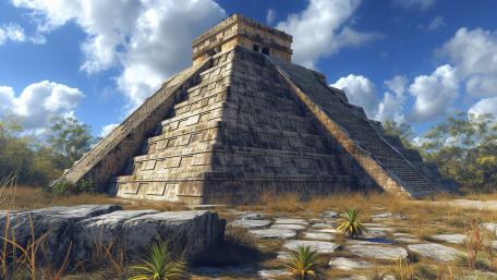 Mayan Pyramid Rising Above Ancient Ruins wallpaper