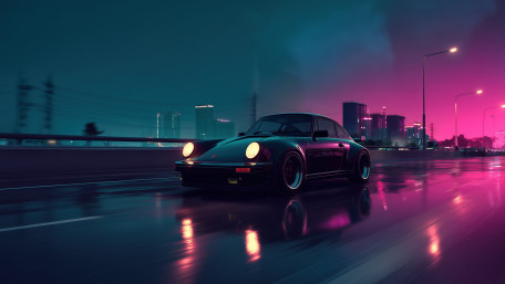 Neon Porsche Night Drive wallpaper