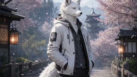 Cherry Blossom Wolf Wanderer wallpaper