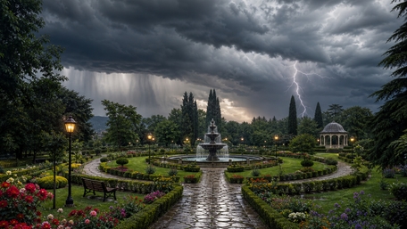 Storm Over Serene Garden wallpaper
