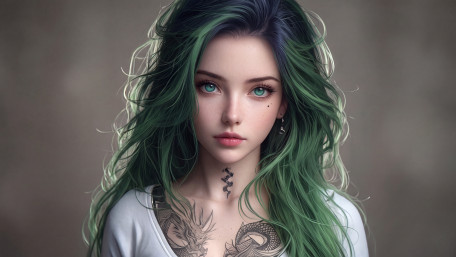 Emerald Haired Dragon Tattooed Anime Girl wallpaper