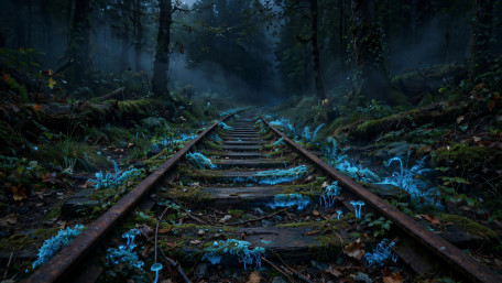 Enchanted Railway Through the Misty Forest wallpaper