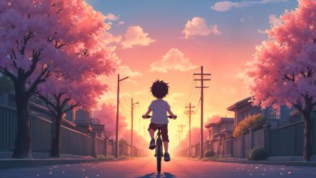 Cherry Blossom Sunset Ride wallpaper