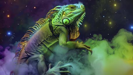 Neon Iguana in Cosmic Smoke wallpaper