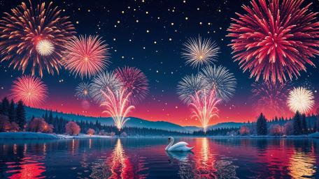 Fireworks Over Silent Swan Lake wallpaper