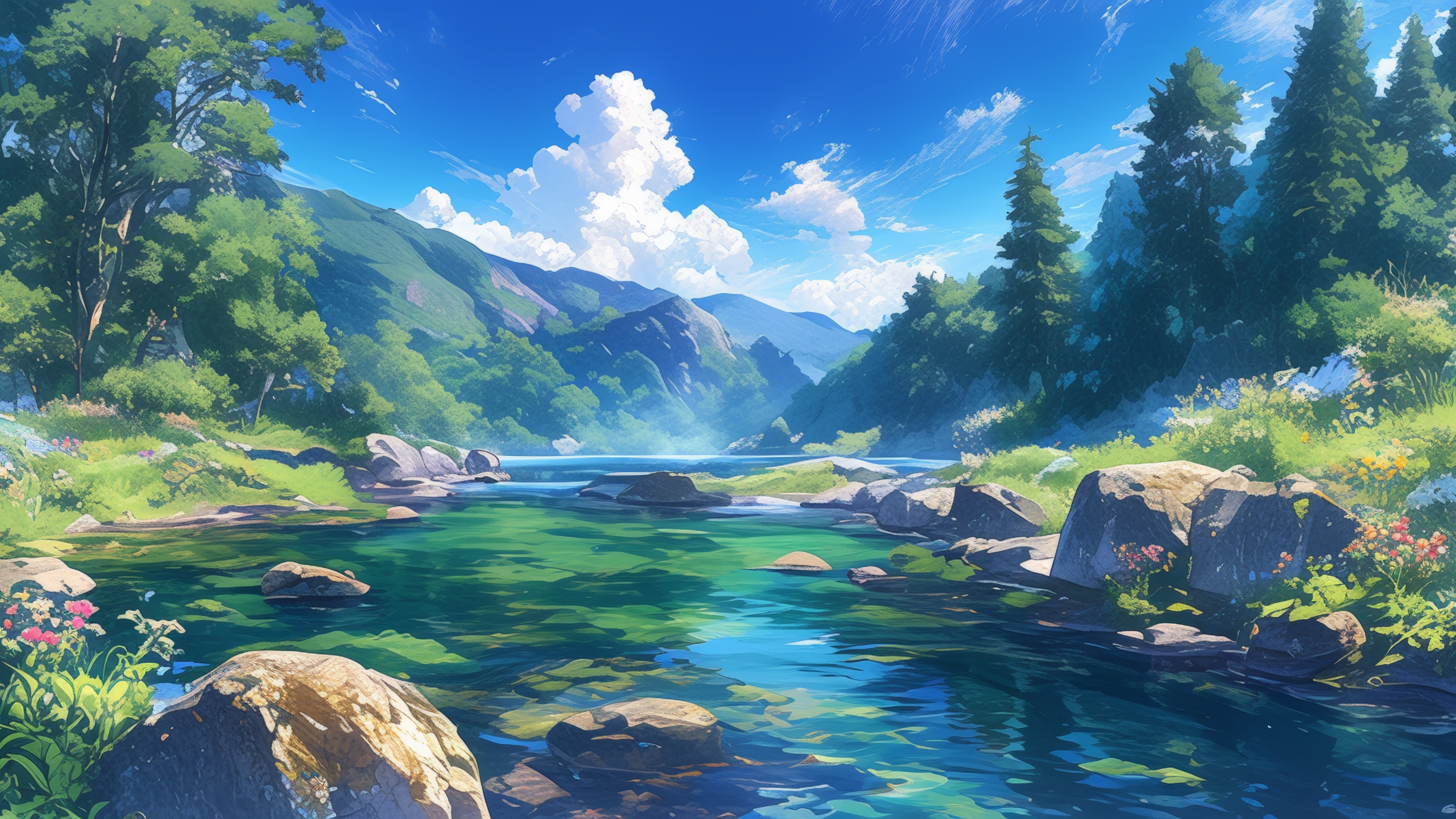 Serene Anime River Landscape - backiee