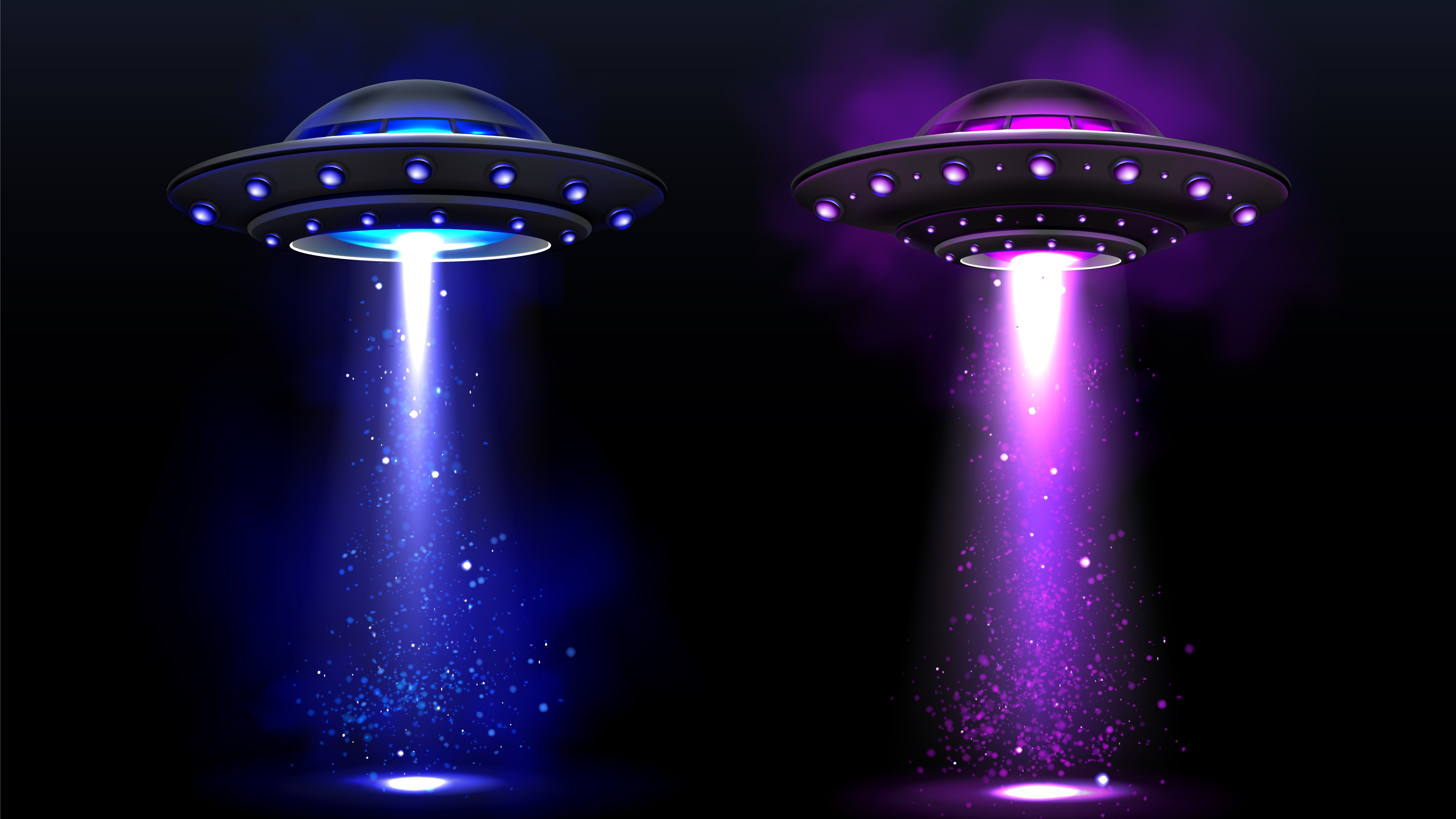 Neon Twin UFO Beams in a Cosmic Night Fantasy 5K - backiee