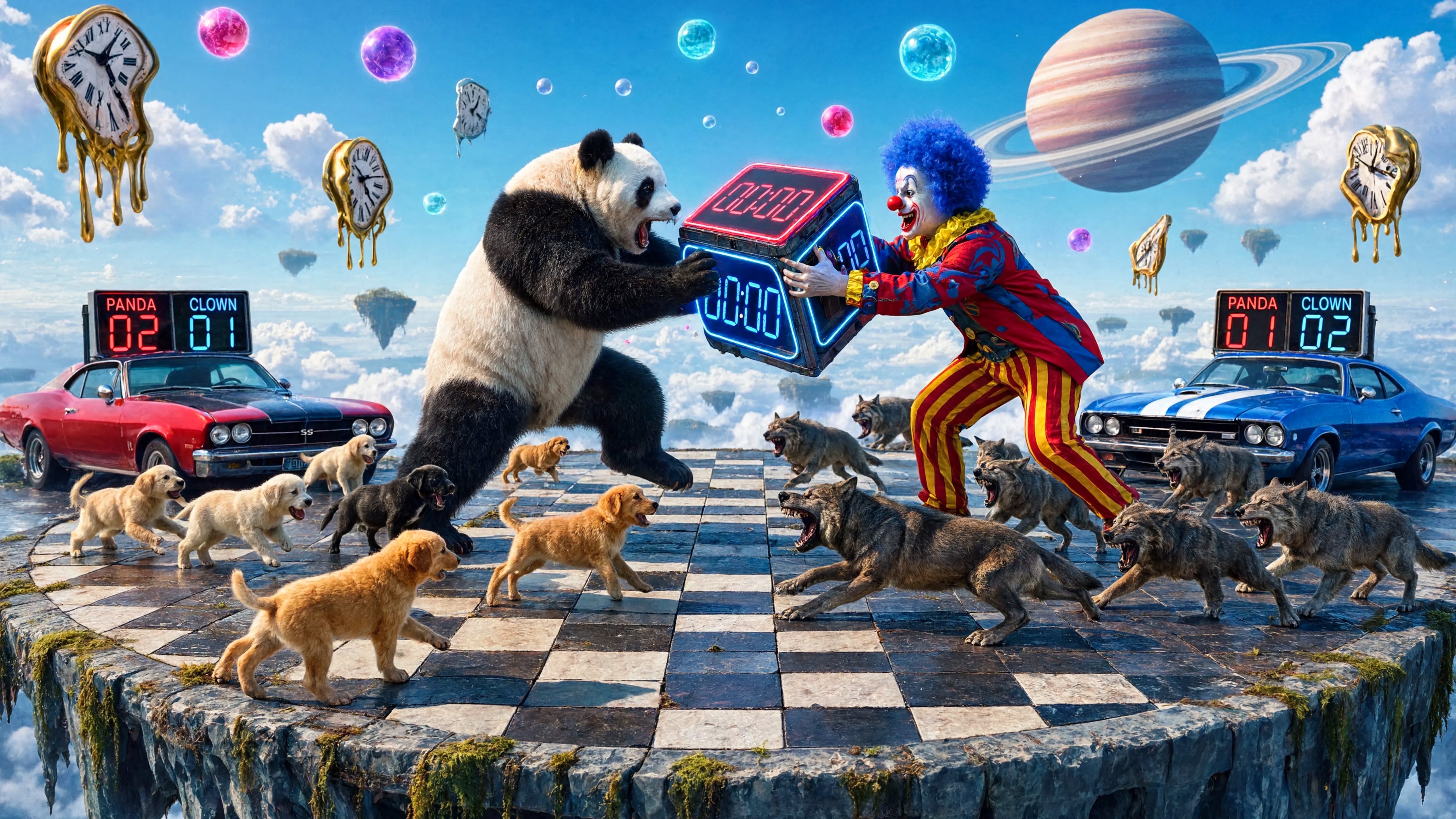 Wallpapers Checers Crazy Clown Checkers with a Panda Bear in Space - backiee