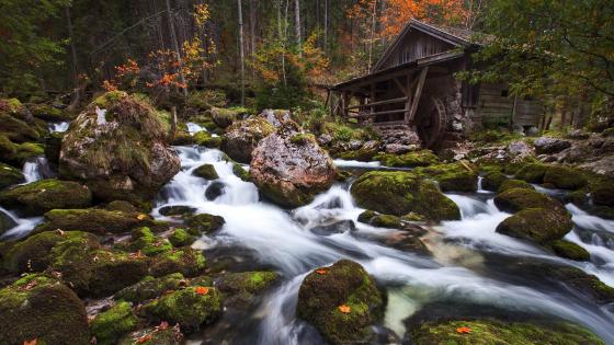 Gollinger Waterfall old mill wallpaper