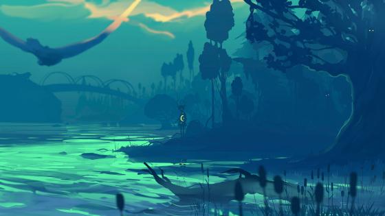 River Shore Silhouette wallpaper