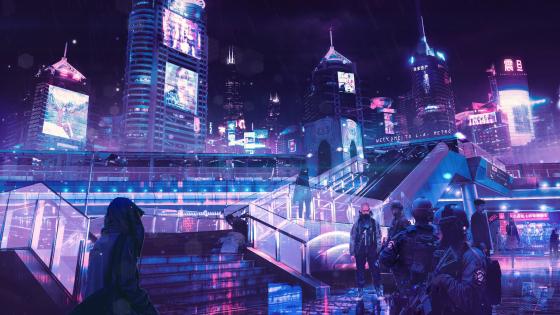 Vibrant Cyberpunk Metropolis at Night wallpaper
