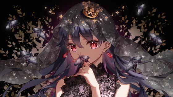 Majestic Anime Princess Among Butterflies wallpaper