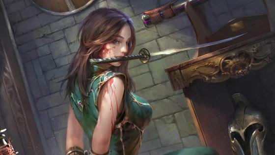 Warrior's Gaze Amidst Forgotten Ruins wallpaper