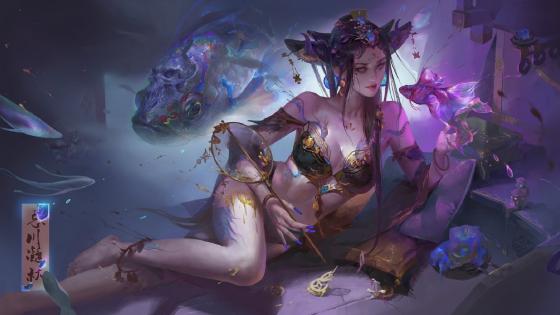 Mystical Sorceress in Underwater Haven wallpaper
