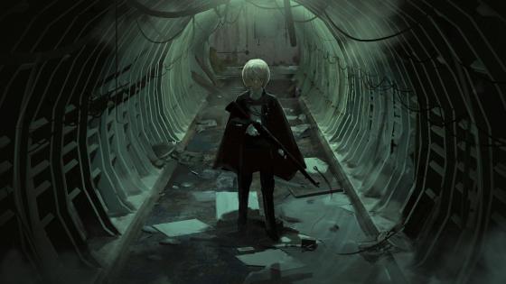 Warrior Anime Girl in Futuristic Ruin wallpaper