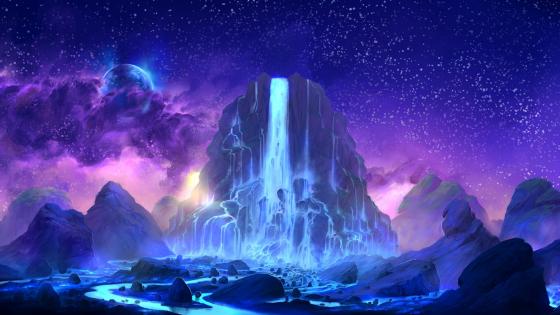 Mystic Waterfall under Starlit Skies wallpaper