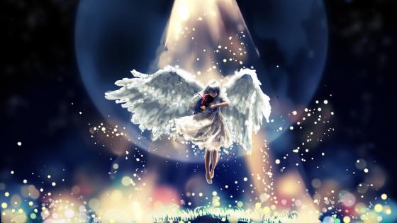 Enigmatic Angelic Violinist Amidst the Cosmos wallpaper