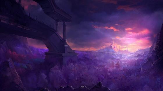 Mystic Twilight Over the Fantasy Realm wallpaper