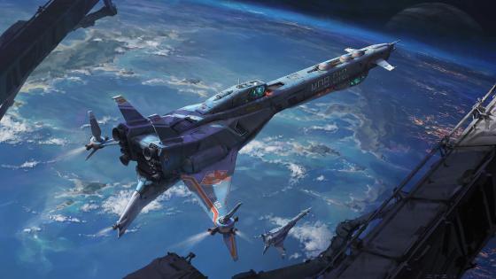 Starfighter Elegance Against Earth's Vista wallpaper