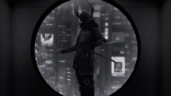 Samurai Gaze Upon a Modern Dystopia wallpaper