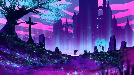 Neon Samurai Fantasy Landscape wallpaper