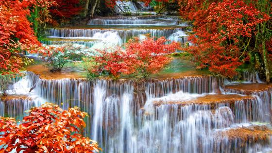 Huai Mae Khamin Waterfall at fall wallpaper