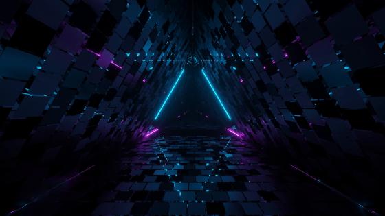 Neon Triangle Corridor Illumination wallpaper