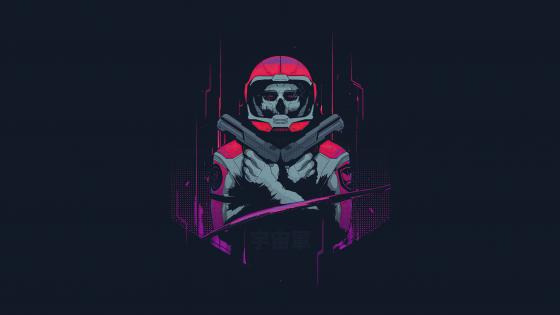 Cybernetic Skeleton Soldier in Shadows wallpaper