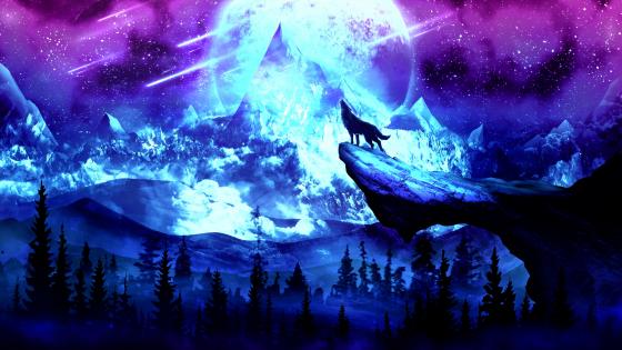 Howling Wolf Beneath Cosmic Skies wallpaper