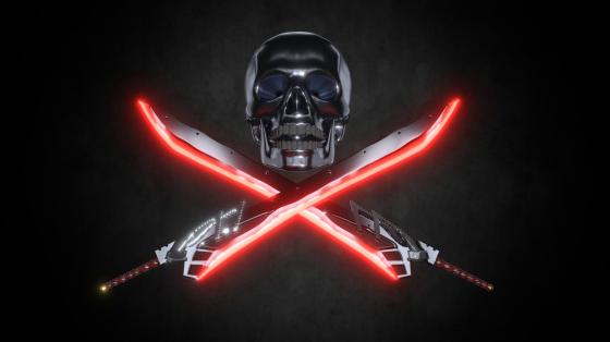 Pirate Skull with Glowing Swords wallpaper
