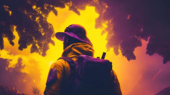 Mystical Explorer in Sunset Wilderness wallpaper