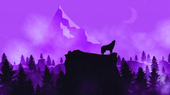 Mystical Wolf Silhouette in Purple Night wallpaper