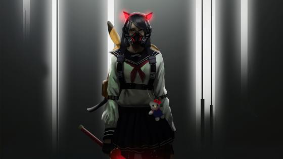Shadowed Warrior in Modern Samurai Attire wallpaper