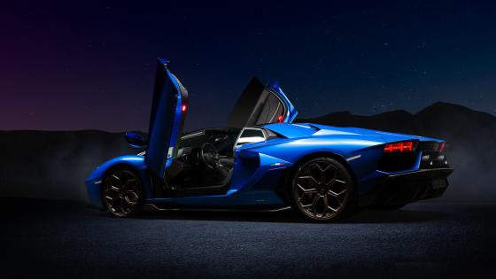 Majestic Blue Lamborghini Aventador Under the Stars wallpaper
