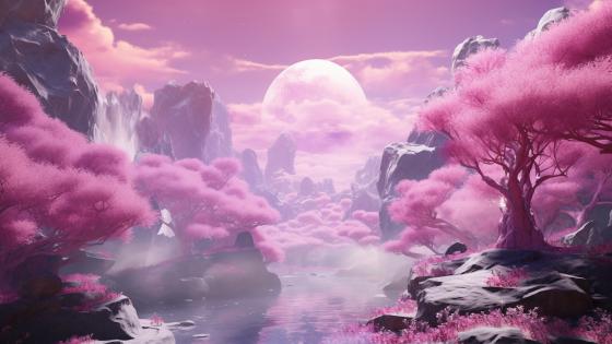 Mystical Pink Moonlight Haven wallpaper