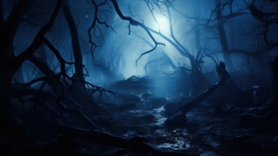 Eerie Blue Forest - AI Generated Halloween Scene wallpaper