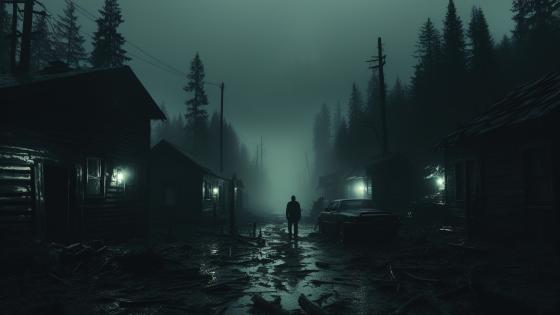 Eerie Fog Descends on Haunted Village wallpaper