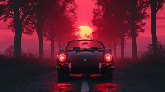 Vintage Porsche at Sunset Road wallpaper